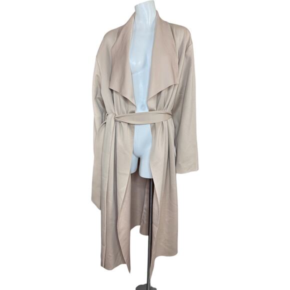 Girl with Curves Draped Scuba Jacket Beige Large NWT Long Sleeve Maxi Belted - Picture 1 of 12